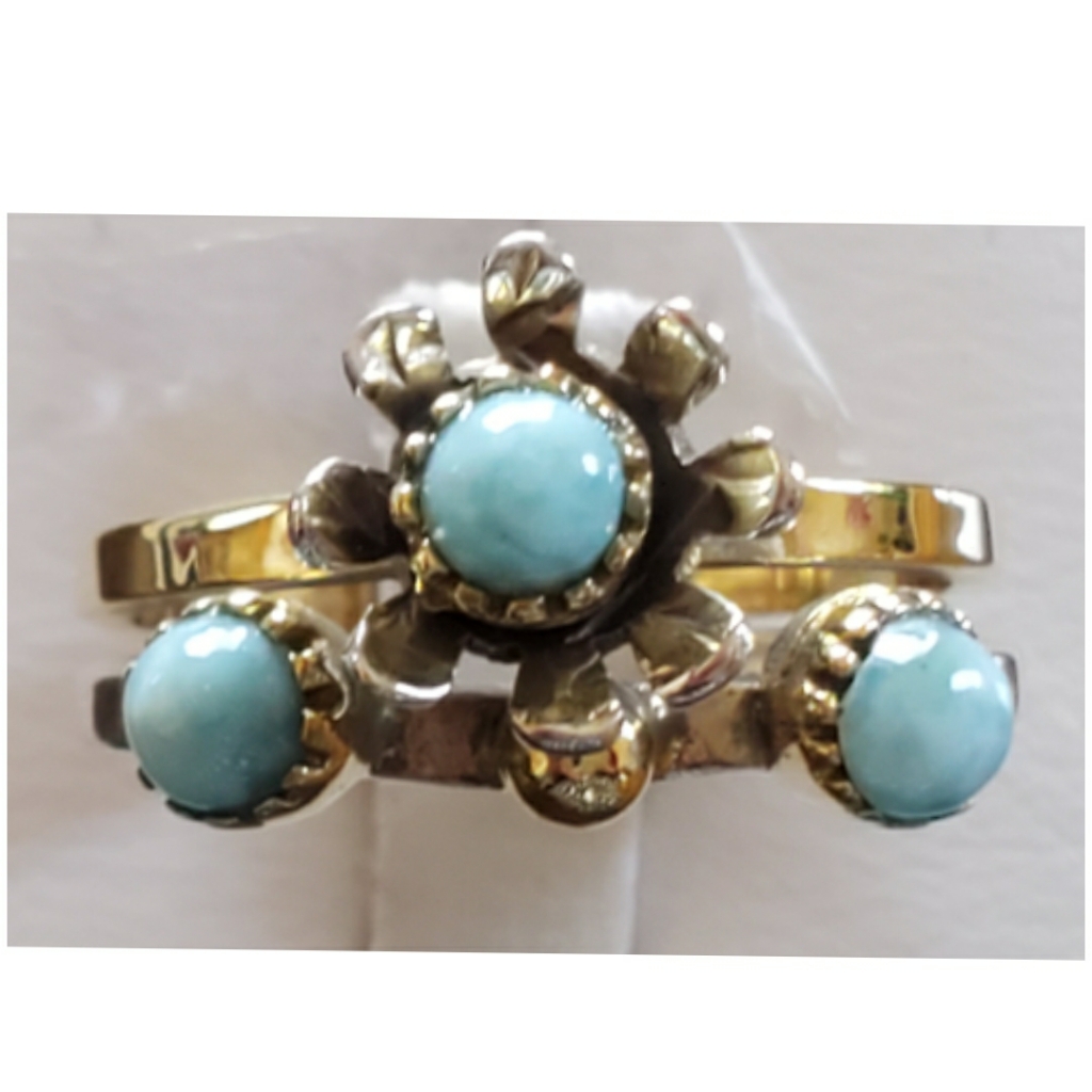 Genuine 2-Tone Larimar Flower Ring Size 8.5